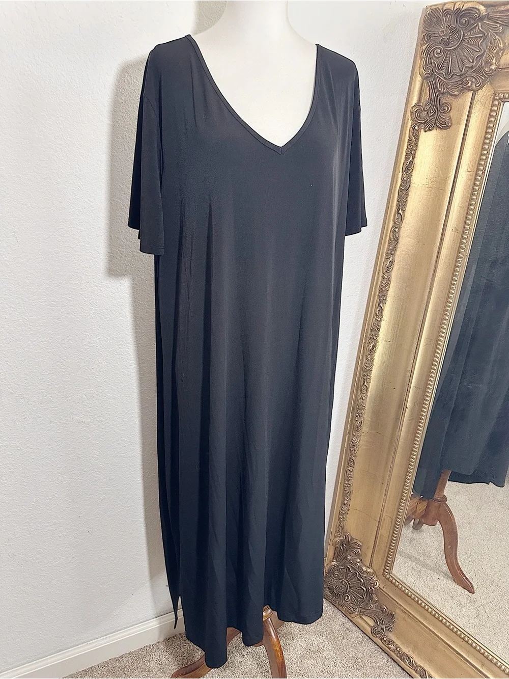 NWT Avenue Black Short Sleeve V-Neck Maxi Shirt Dress Size 22/24 $65